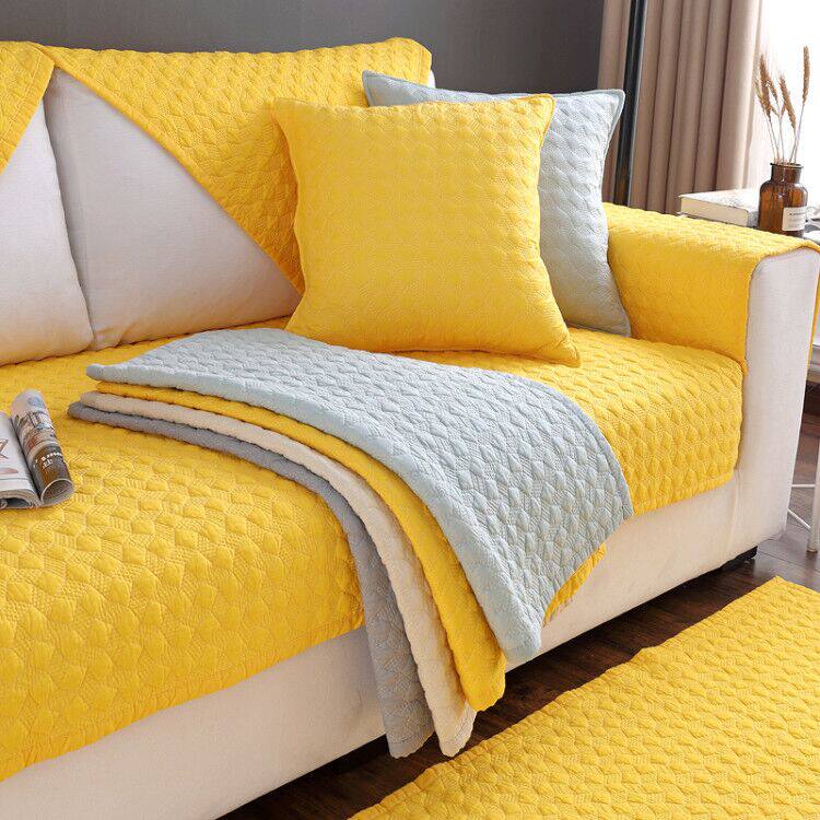 Yellow Nordic cotton sofa cushion four seasons fabric simple modern fashion cushion universal armrest back towel cover