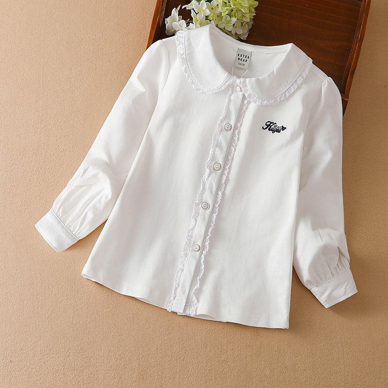 Girls white shirt 2022 autumn new long-sleeved doll collar cotton top spring and autumn children's Western style shirt thin section
