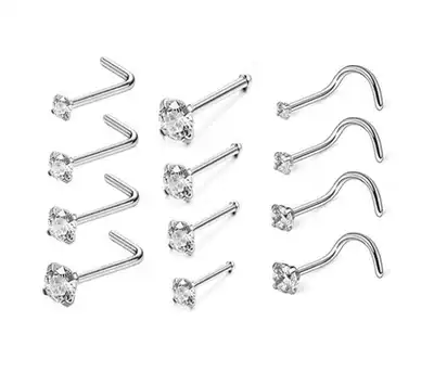 European and American popular titanium steel zircon nose nail nose ring puncture jewelry perforated shiny hypoallergenic 3 Group
