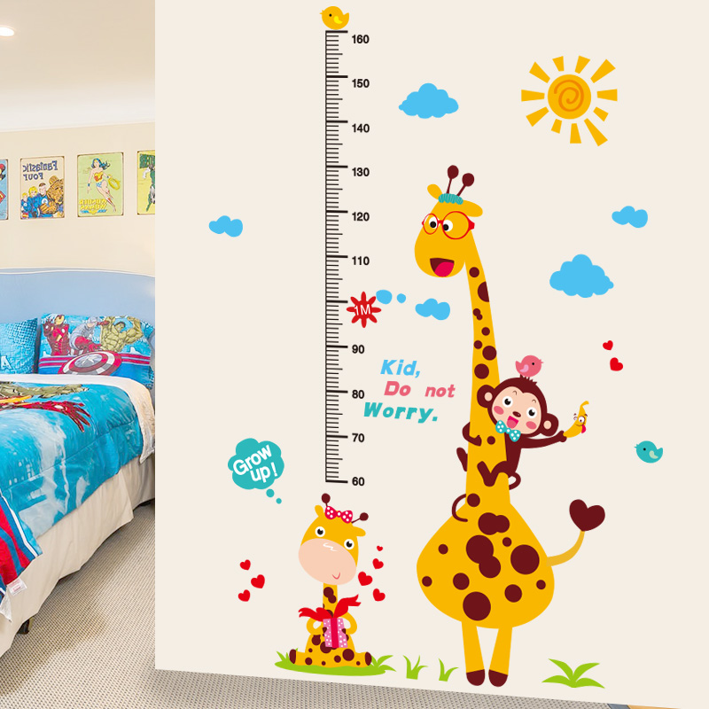 Cartoon Sticker Long Neck Deer Test Height Sticker Height height theorizer Children's room Wall Wall Decoration Wall Sticker 3D Solid