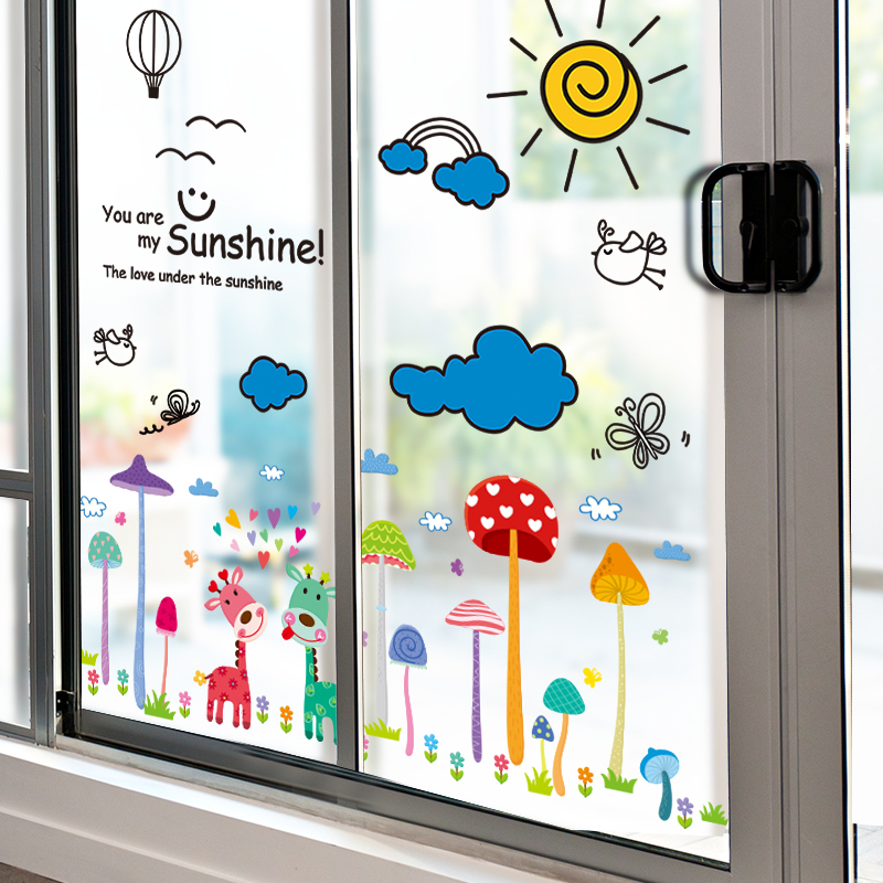 Cartoon Classroom Layout Kindergarten Glass Door Stickers 3D Stereo Windows Children's Room Decoration Window Stickers Window Stickers