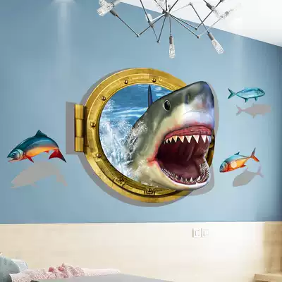 3D three-dimensional wall stickers Shark stickers Boys dormitory poster wallpaper decorative painting room bed self-adhesive wallpaper