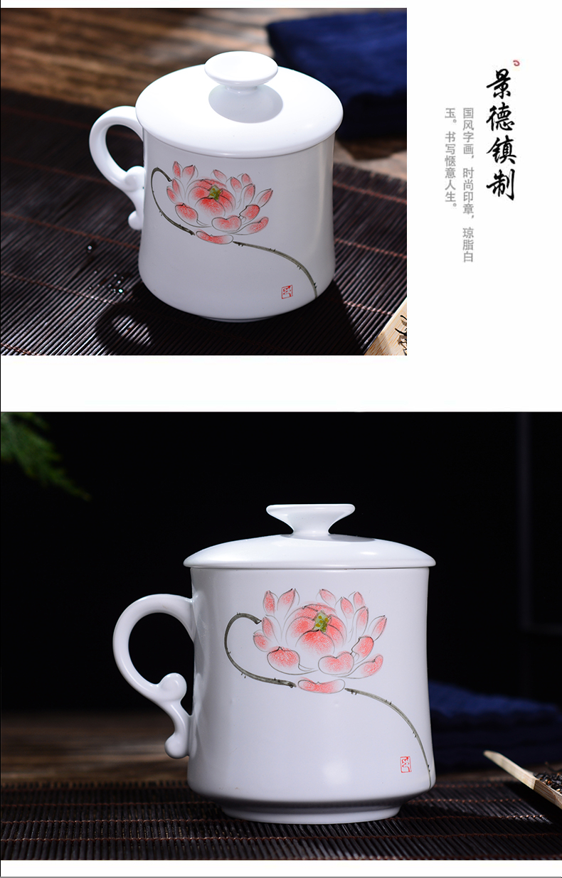 Jingdezhen ceramic cups with cover with matte enrolled glaze tea cup of the big glass gifts customized high white clay tea sets