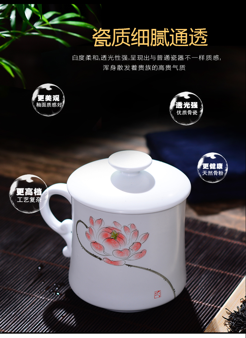 Jingdezhen ceramic cups with cover with matte enrolled glaze tea cup of the big glass gifts customized high white clay tea sets