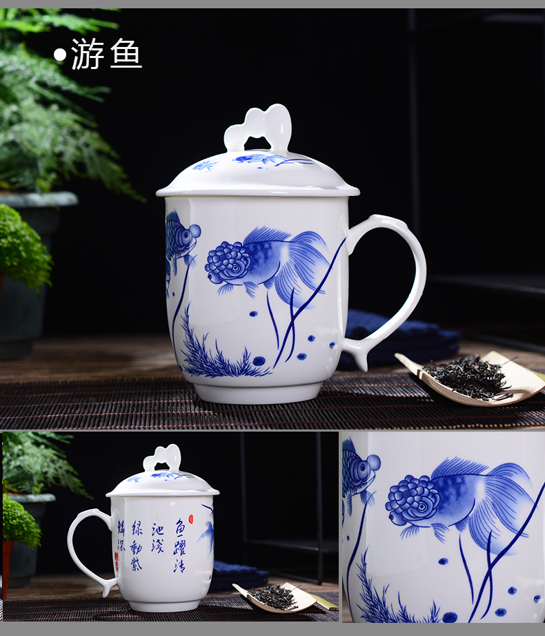 Jingdezhen ipads porcelain cup with cover household glair big cup 800 ml gift custom tea tea cup