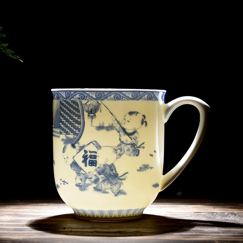 Jingdezhen ceramic cups with cover household glair tea cup of the big office gift fuwa ipads porcelain tea cups