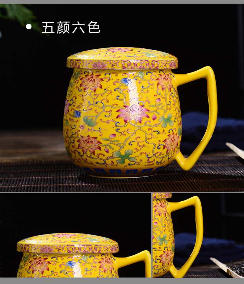 Jingdezhen ceramic cups with cover home office gift colored enamel glaze color tea cups water glass palace tea sets