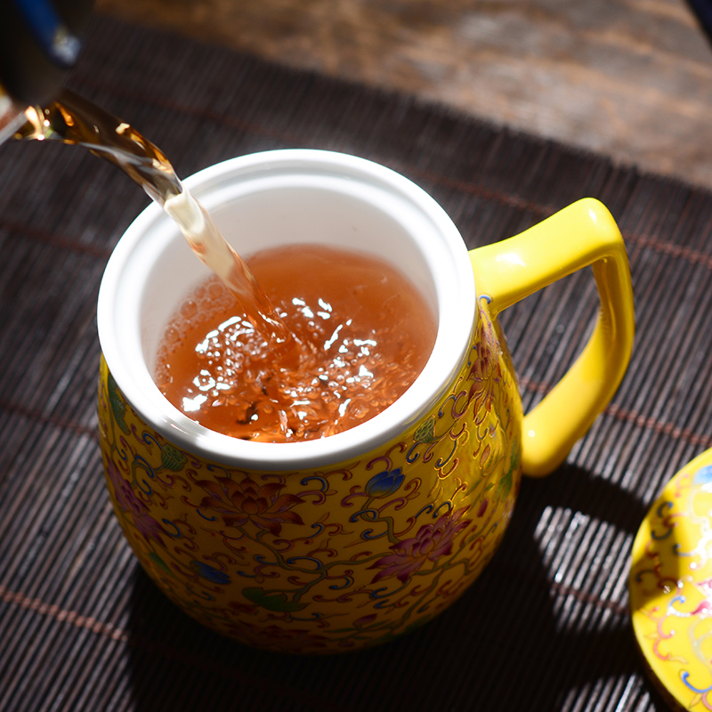 Jingdezhen ceramic cups with cover home office gift colored enamel glaze color tea cups water glass palace tea sets