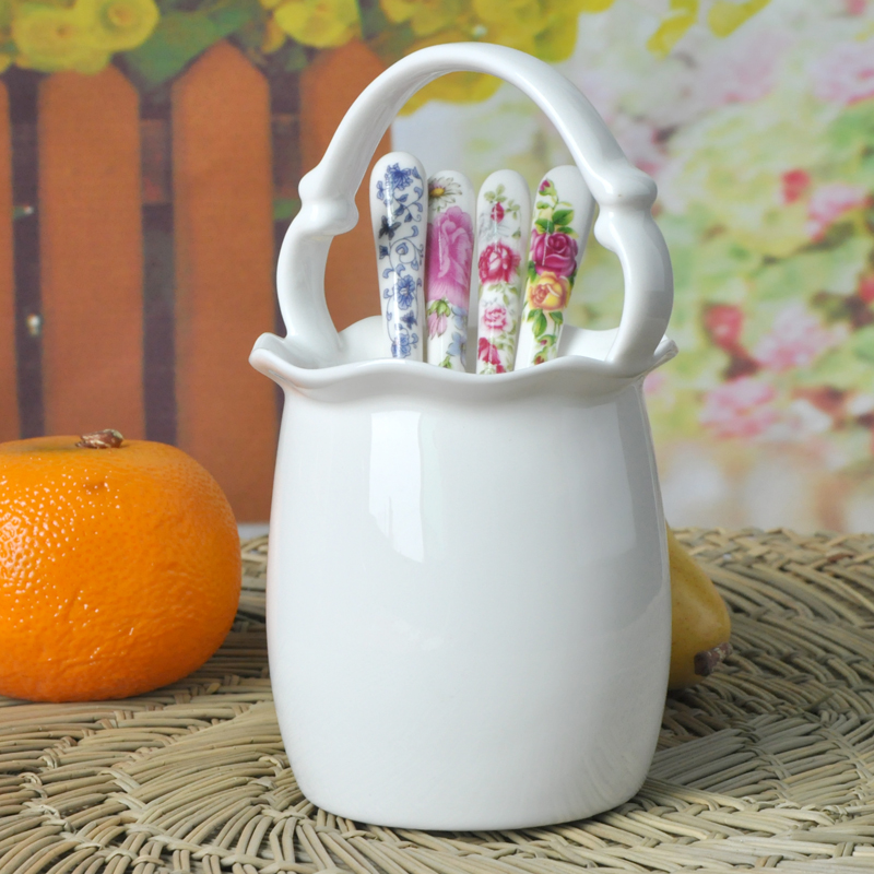 Jingdezhen 's farce auspicious ceramics tableware chopsticks chopsticks drum drum fruit fork knife and fork tube ipads porcelain flower basket