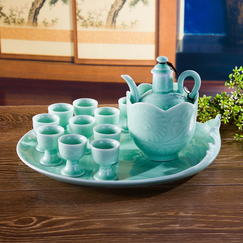 Green glaze wine set temperature wine pot hot wine warm white and yellow glass jar of jingdezhen ceramics