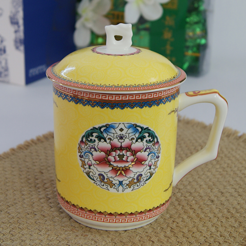 DE farce auspicious ceramic cups of jingdezhen ceramic tea cup with lid ipads porcelain enamel conference office cup mail package