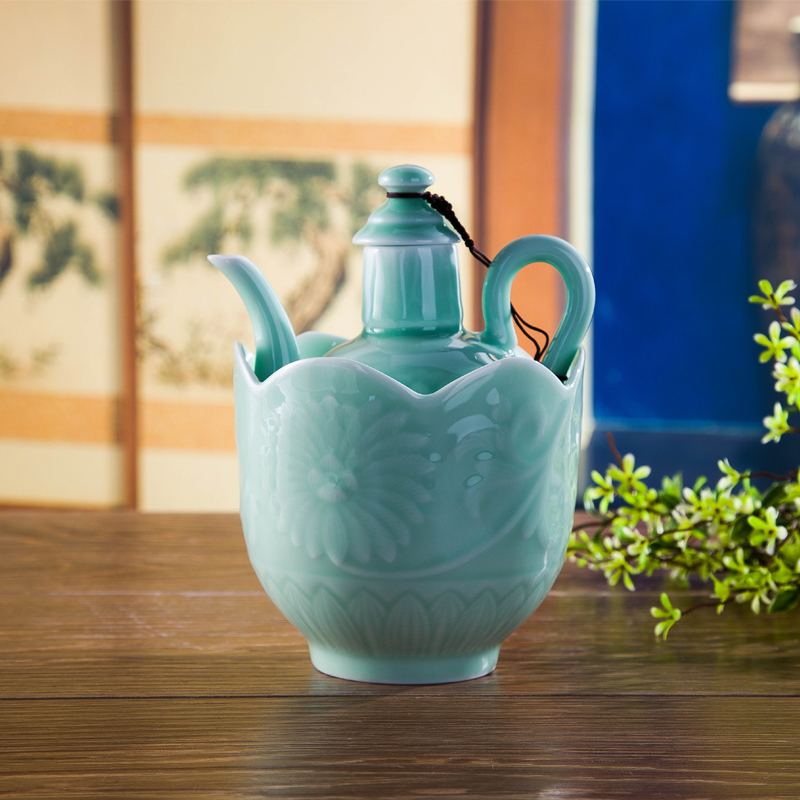 Green glaze wine set temperature wine pot hot wine warm white and yellow glass jar of jingdezhen ceramics