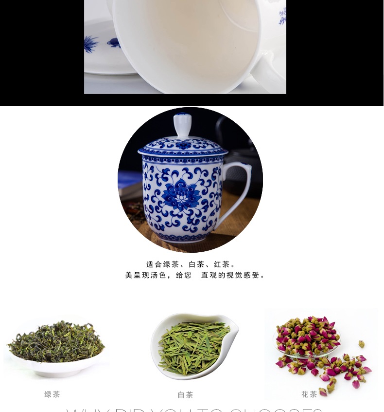 DE farce auspicious jingdezhen blue and white glazed pottery and porcelain cups with cover ceramic ipads China office gift cups in the mail