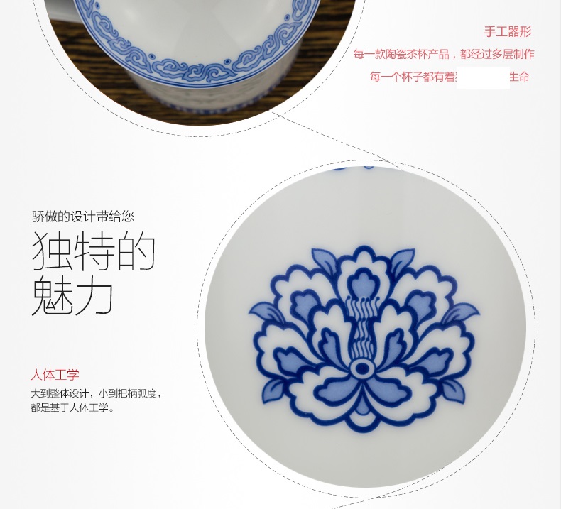 Make tea bag mail jingdezhen ceramic cups with cover cup office blue and white hollow out porcelain tea set large glass cup and meeting