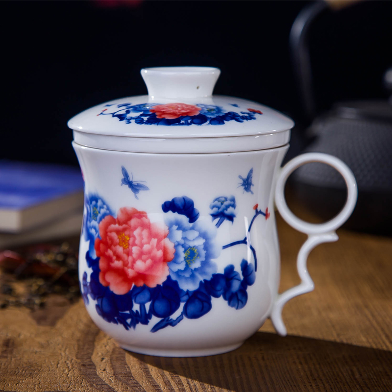 Jingdezhen new DE farce auspicious jiangnan cui ceramic office make tea cup with lid cup personal single CPU business meetings