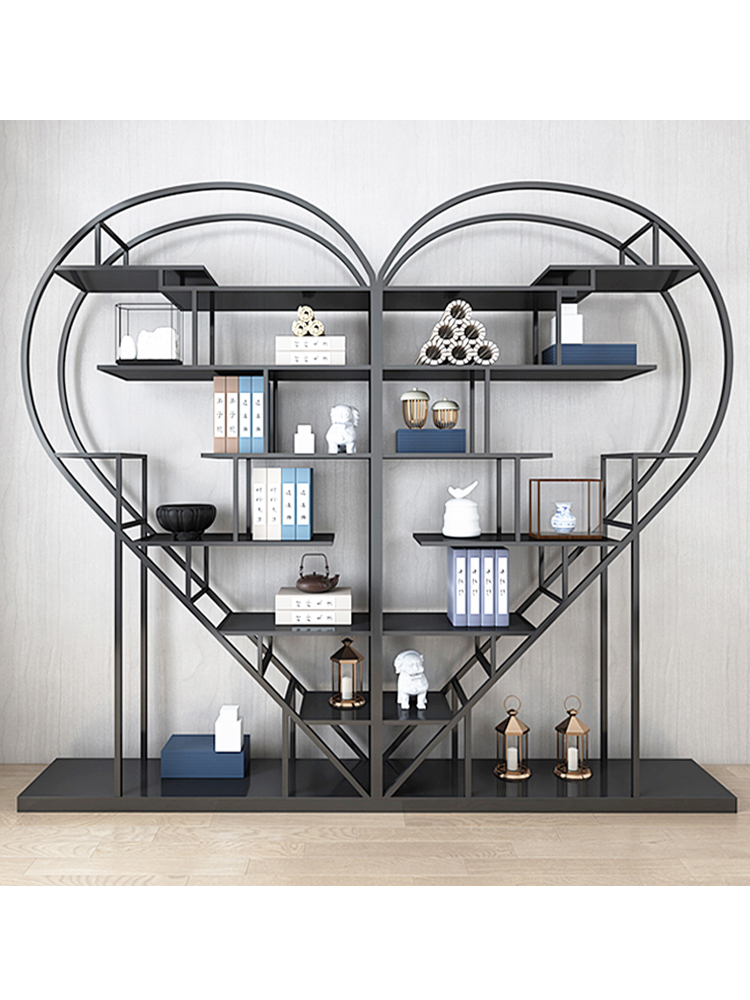 Wrought iron bookshelf shelf Floor-to-ceiling simple creative living room office industrial wind partition partition display rack Nordic