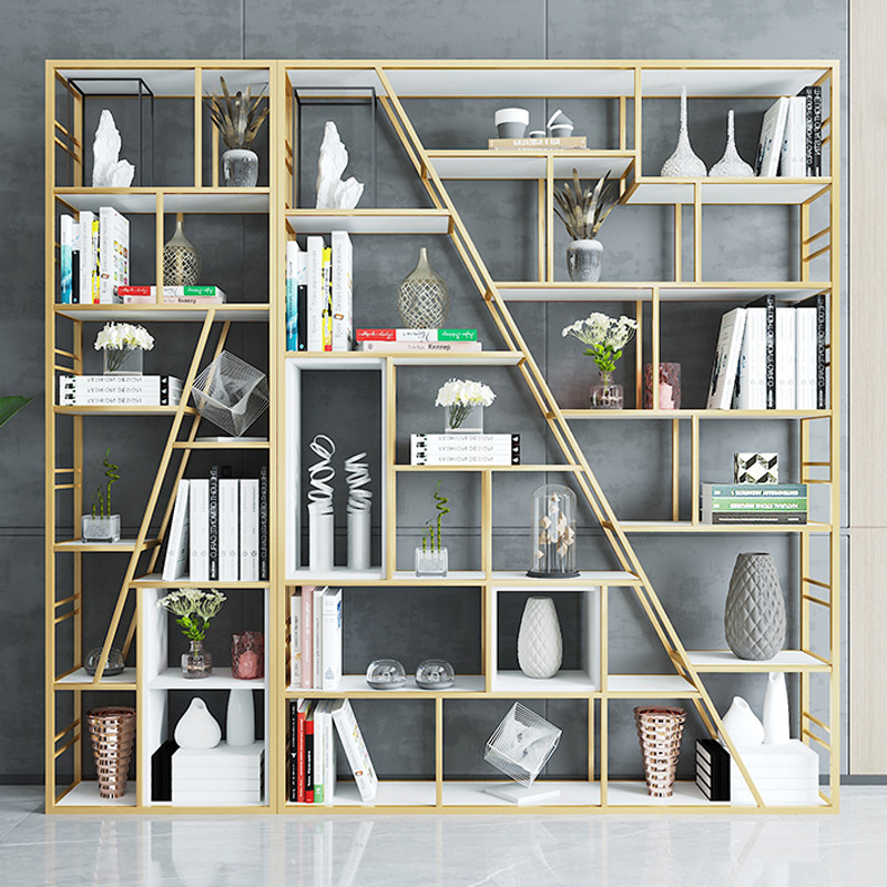 Wrought iron partition shelf Floor-to-ceiling bookcase Creative modern simple living room Nordic Study Office Solid wood bookshelf