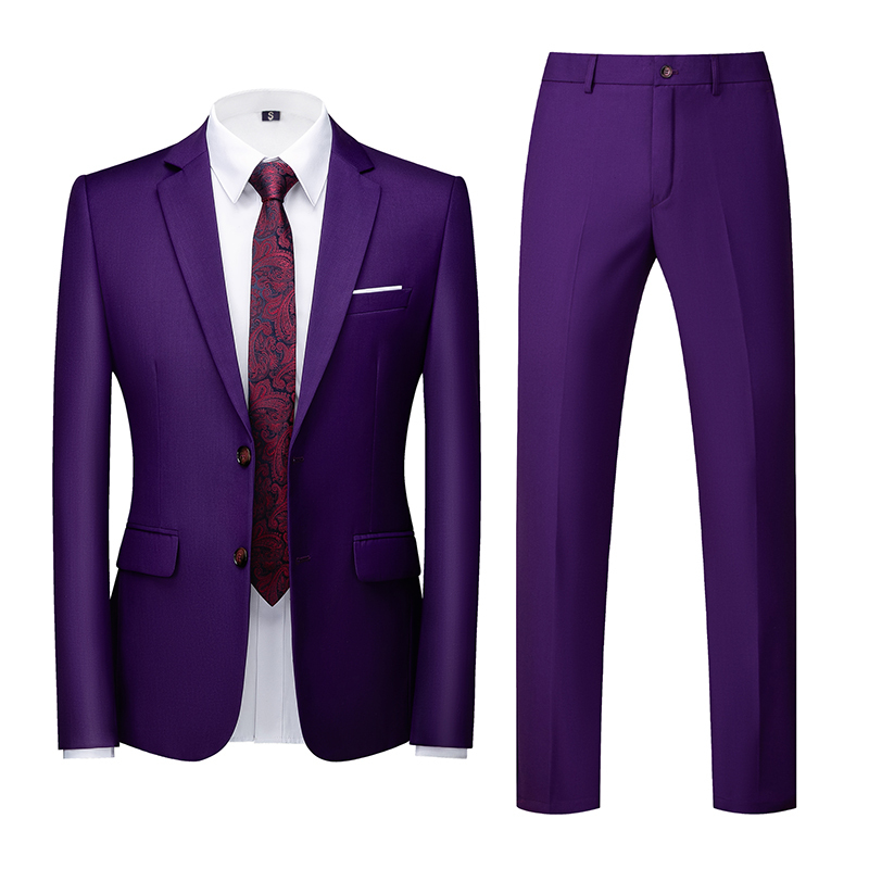 Special Offer: New Korean-Style Suit Set for Men, Two-Button Two-Piece Set for Weddings, Purple Single-Breasted Jacket and Pants