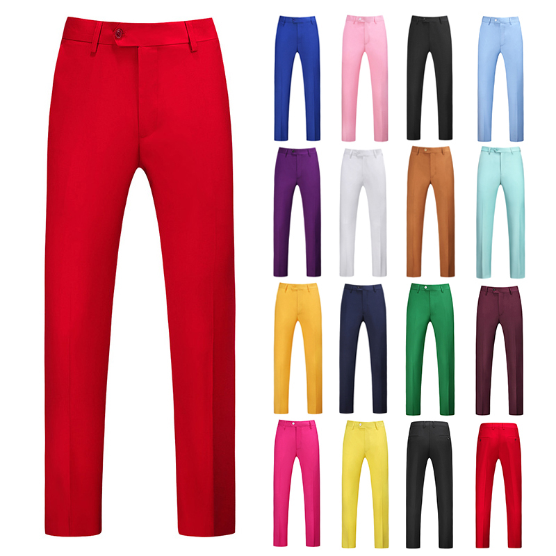 Men's Slim-Fit Fashion Plus-Size Dress Pants Solid Color Yellow Casual Trousers Men's Bright Red Zodiac Year Suit Pants
