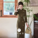 Ретро зеленое удерживающее тепло бархатное зимнее легкое ципао, китайский стиль, светлый стиль