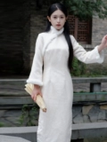 Удерживающее тепло демисезонное белое цветное легкое ципао, увеличенная толщина, китайский стиль