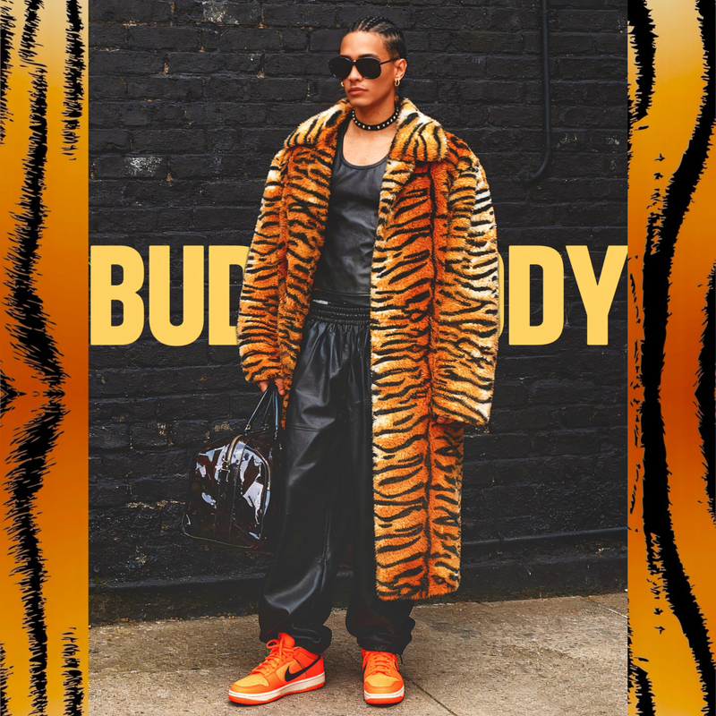 Buddybody Hip-Hop Street Style Loose-Fitting Faux Mink Fur Coat with Tiger and Leopard Prints, Extra-Long Eco-Friendly Fur Coat