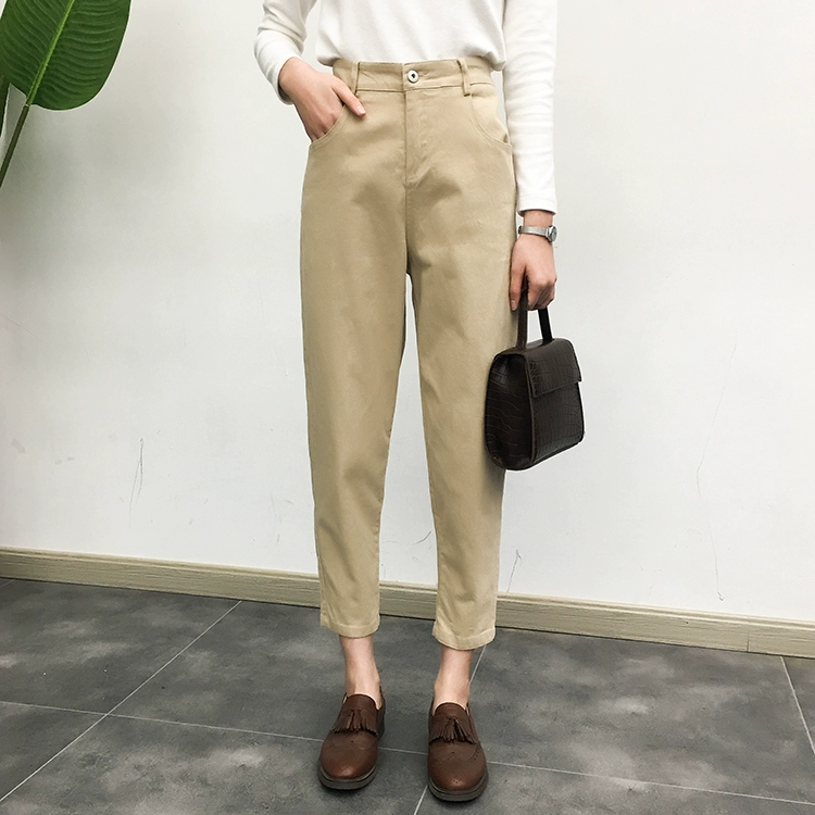 Mặc thoải mái và tự do ~ Quần ống rộng cạp chun cao ngang eo Quần cotton chân harem