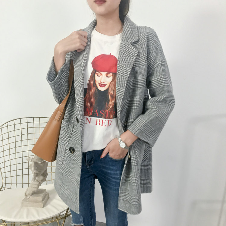 Chống mùa giải đặc biệt 80% len tay- phù hợp kẻ sọc hai mặt vật chất áo lông ngắn Hàn Quốc phiên bản của người đàn ông nhỏ áo khoác len nữ