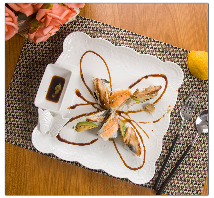 Dumpling plate with vinegar plate European mother plate ceramic plate household plate western food plate breakfast plate cover rice plate