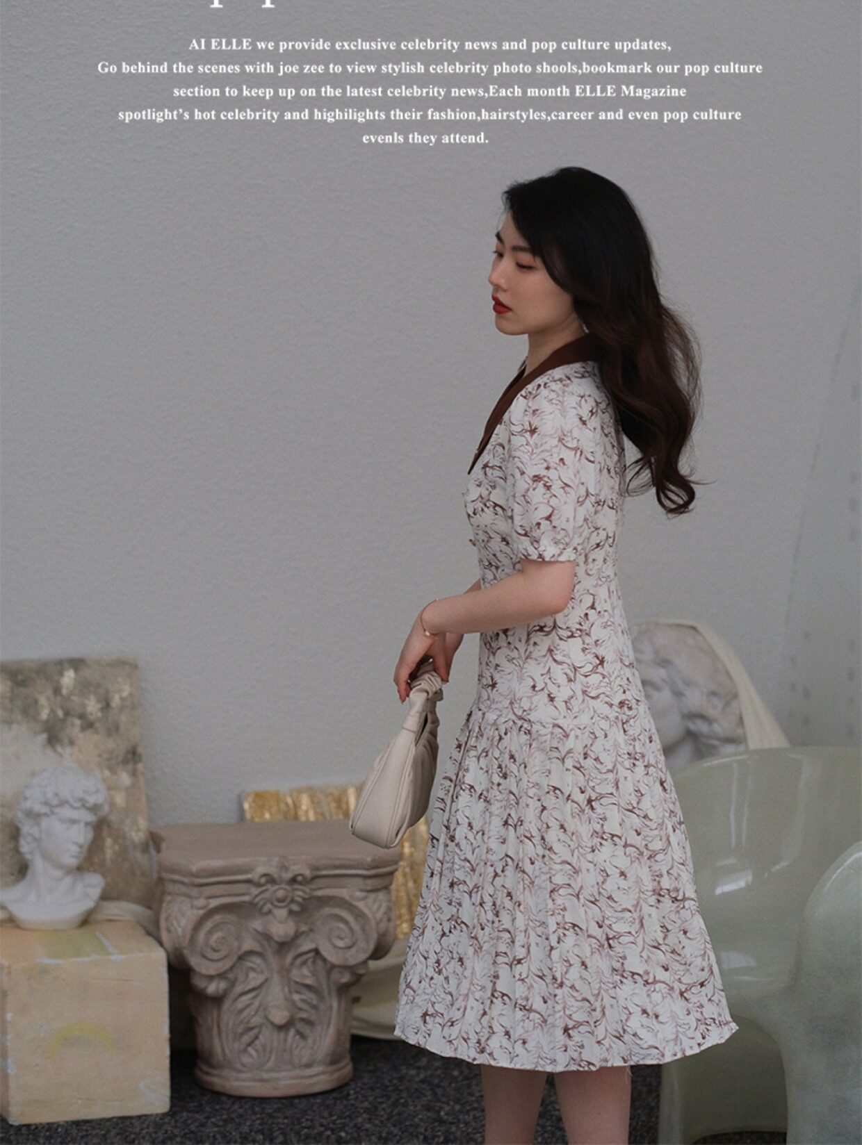 JML姜麦粒 法式复古百褶水墨连衣裙长款高腰碎花V领显瘦茶歇裙夏详情30