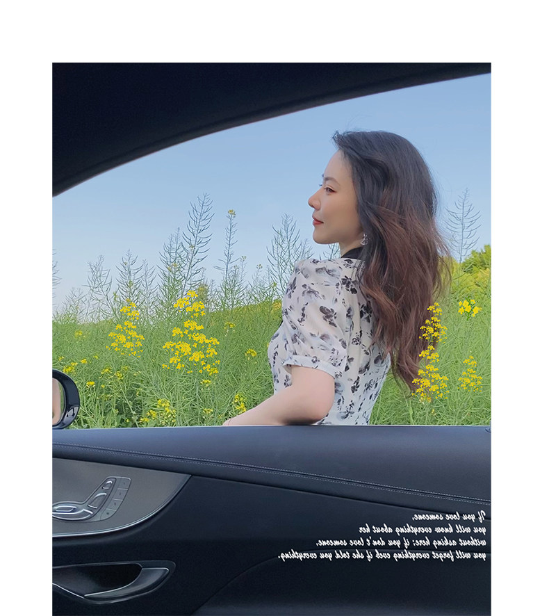 JML姜麦粒 法式复古百褶水墨连衣裙长款高腰碎花V领显瘦茶歇裙夏详情18