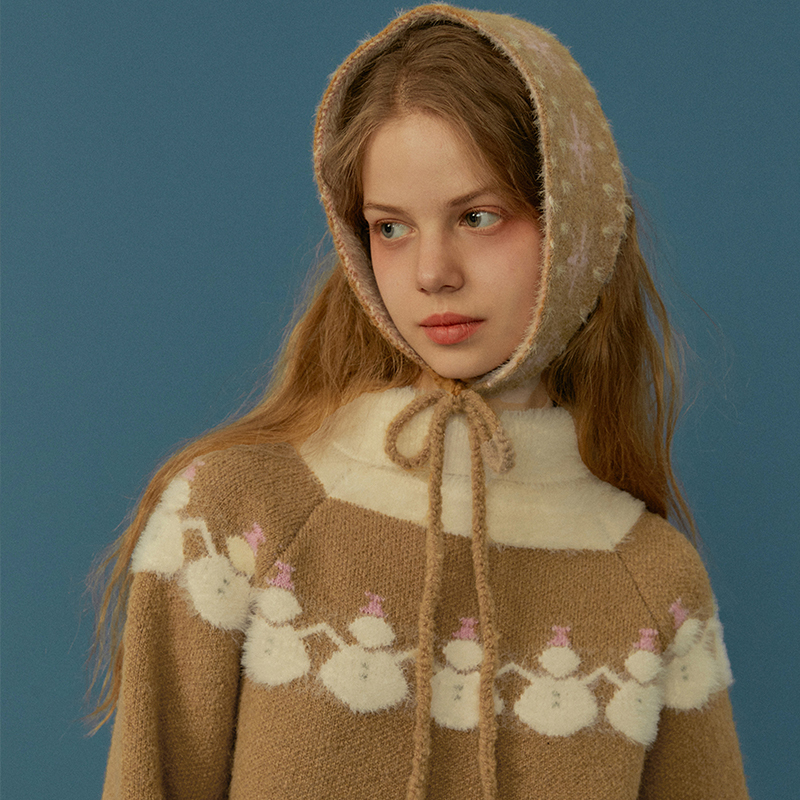 Llano Snowman Sweater Skirt Knitted Pullover High Collar Warm Scandinavian Retro Christmas Suit Jacket Women's Autumn and Winter