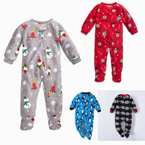 Baby children coral velvet covered foot jumpsuit Childrens home climbing suit Hayi non-slip hooded autumn and winter one-piece pajamas