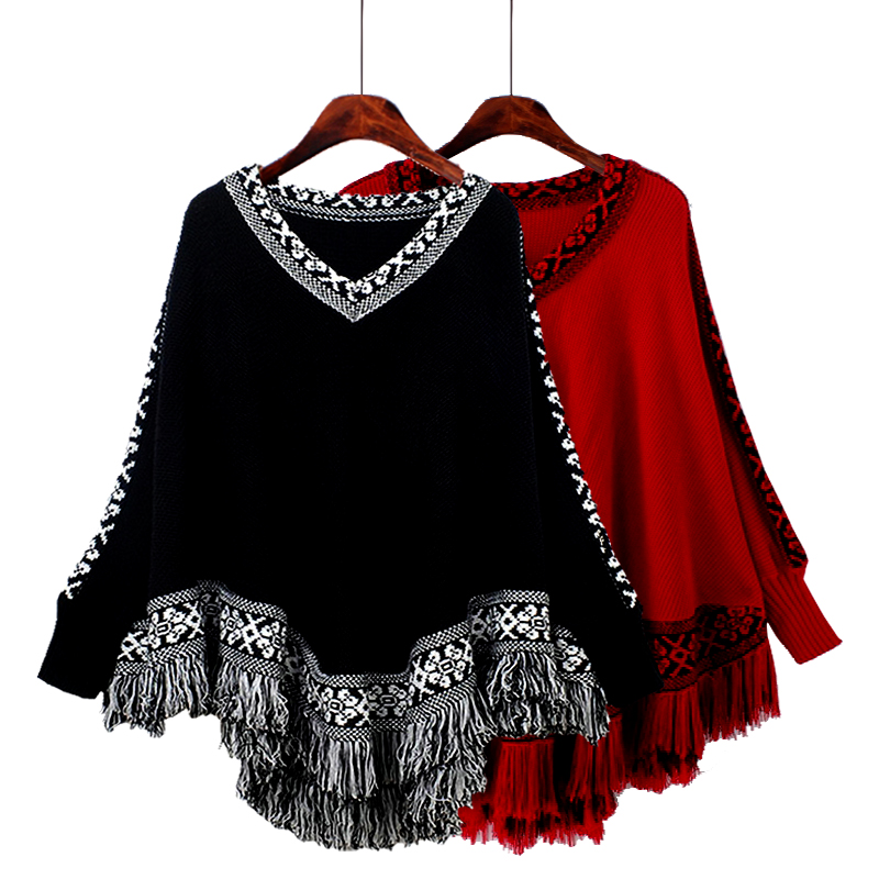 Female shawl coat 2021 Spring and Autumn women's cloak v - collar sweater autumn thick bat sleeve tops