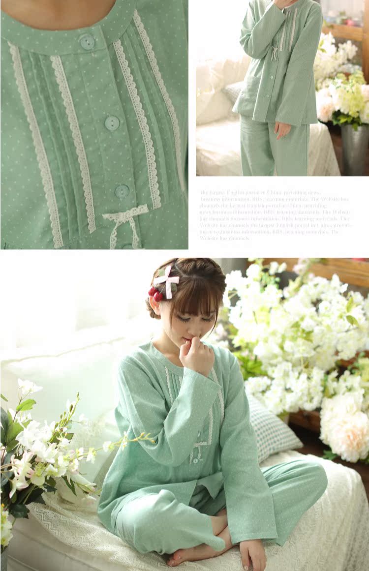 Đồ ngủ Nhật Bản dễ thương ngọt ngào nữ mùa xuân và mùa thu cotton flannel dài tay dịch vụ nhà phù hợp với mùa đông khí chất thanh lịch do ngu