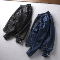 Spring and Autumn mens stand collar denim jacket retro Chinese casual denim jacket tide