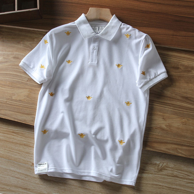 ລະດູຮ້ອນແບບໃໝ່ສາຍທອງຄຳ bee embroidery light business casual men's lapel short-sleeved T-shirt POLO shirt half-sleeved trendy