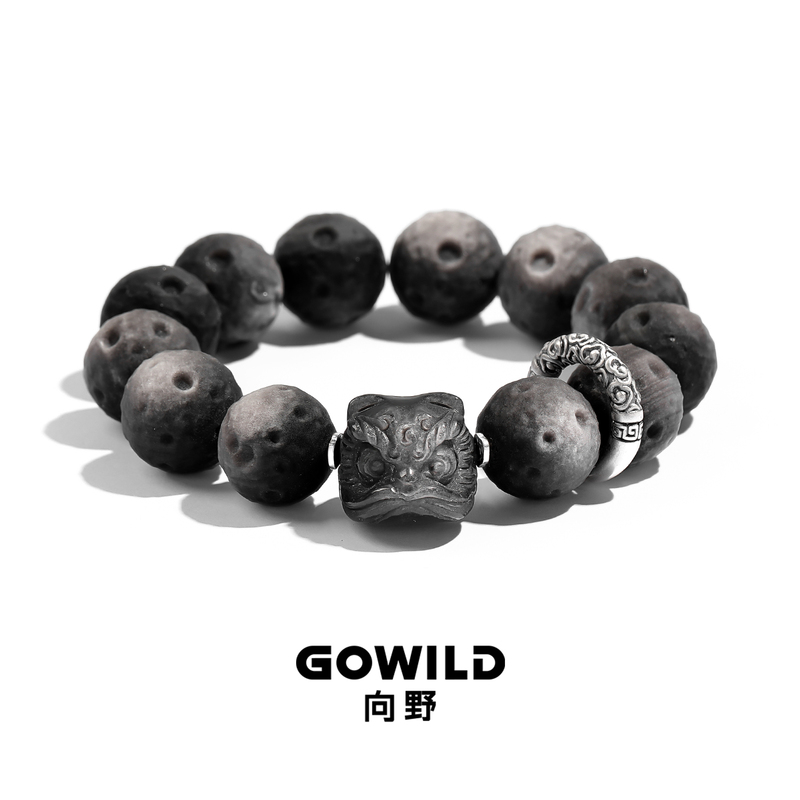 Xiangye Natural Rare Large Bead Silver Obsidian Lion Bracelet for Men, Pure Silver Safety Buckle Meteorite Bracelet, Gift for Boyfriend Xiangye Natural Rare Large Bead Silver Obsidian Lion Bracelet for Men, Pure Silver Safety Buckle Meteorite Bracelet, Gift for Boyfriend