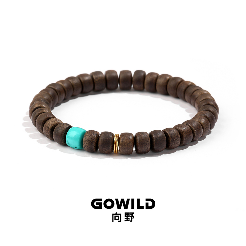 Xiangye Natural Qinan Agarwood Bracelet for Men, Direct Cut Magnesite Turquoise Bracelet, Valentine's Day Gift for Boyfriend