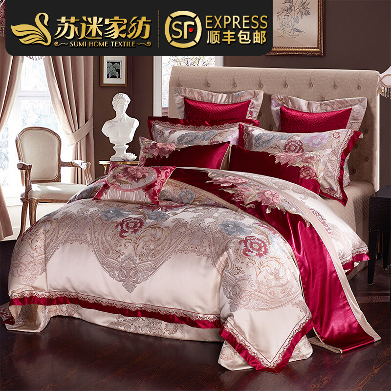 European-style wedding bed with supplies four sets of high precision gona satin villas high-end luxury six-eight-married dozen sets
