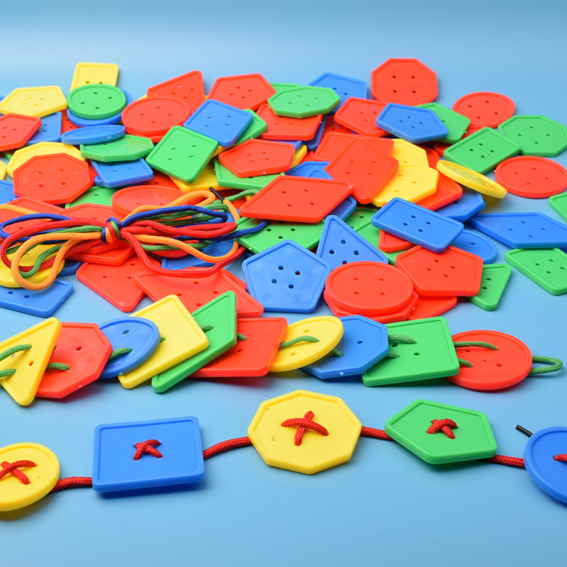 Geometric buttons Threading Building Blocks Girls Baby Perforated Plastic Toys Children Puzzle Early Education Awareness Graph Strings