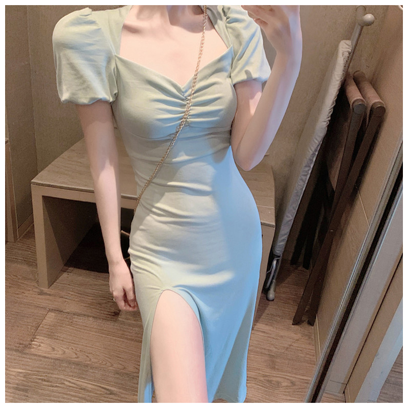 Open Fork Ocean Dress Feminine 2022 Summer new long dress Slim Fit body Temperament Tight Skirt Women's Dress