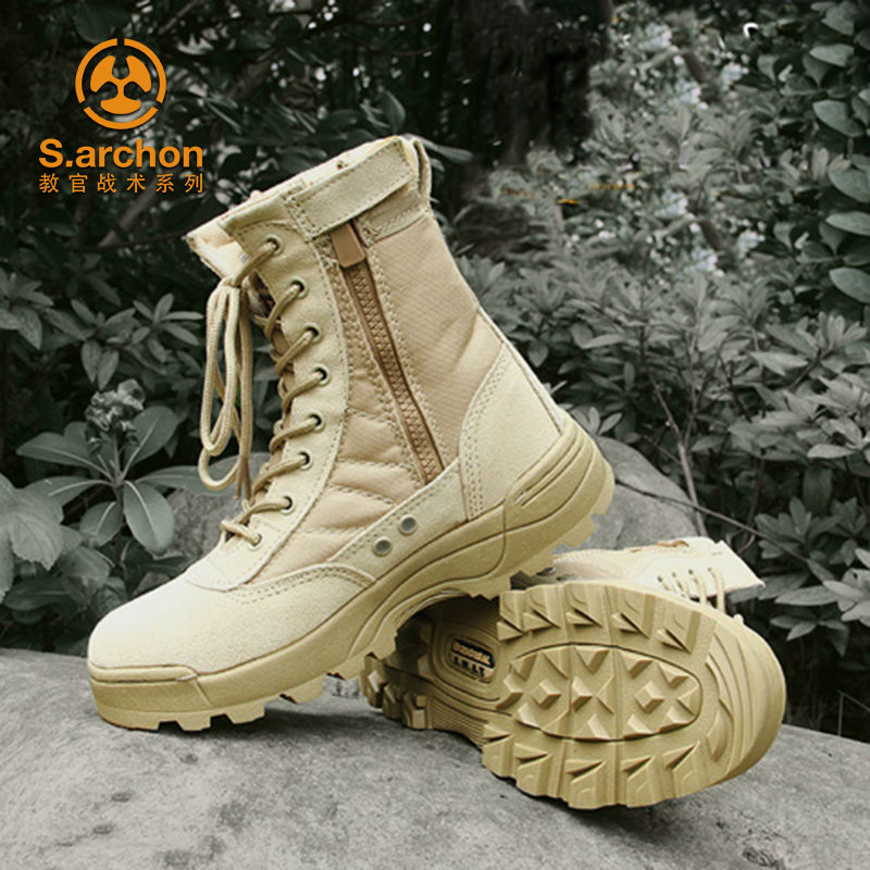 Spring Autumn Work Training Boots Male Special High Cylinder Tactical Boots Breathable Outdoor Military Meme Mountaineering Shoes Desert For Training Boots High Cylinder