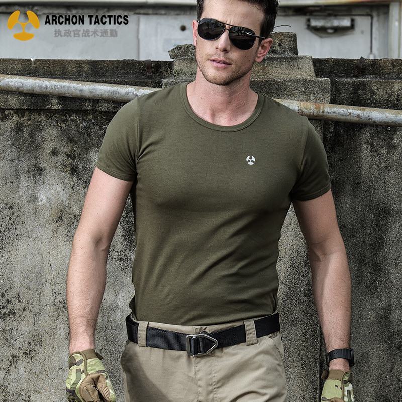 Ruling Officer Special Tactical T-shirt Short Sleeve Summer Army Meme T-shirt Round Collar Workout elastic pure cotton T-shirt for training men