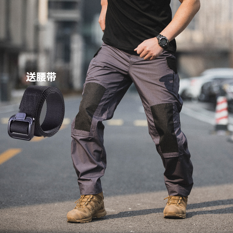 Military fans outdoor straight tactical trousers men's spring and autumn anti-splashing large pocket overalls city commuter training pants