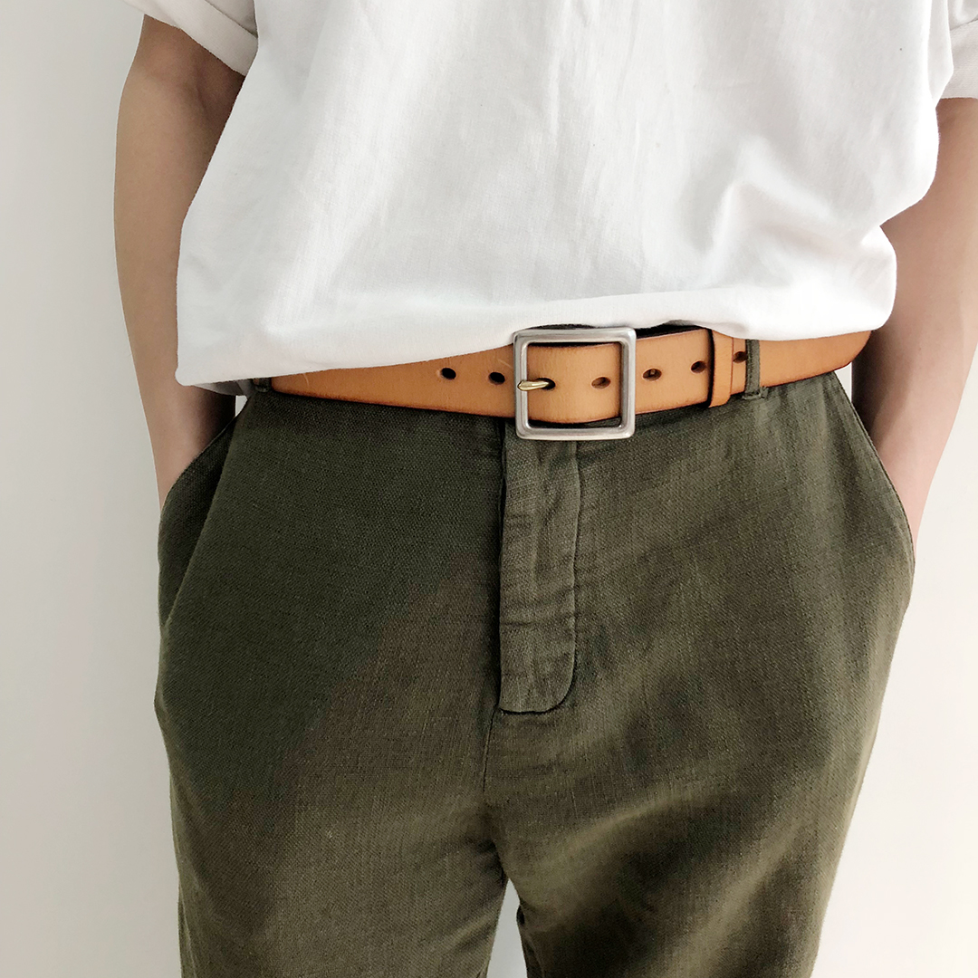 Rongqing retro original literary and artistic men's belt stainless steel square buckle handmade belt first layer cowhide all-match casual style