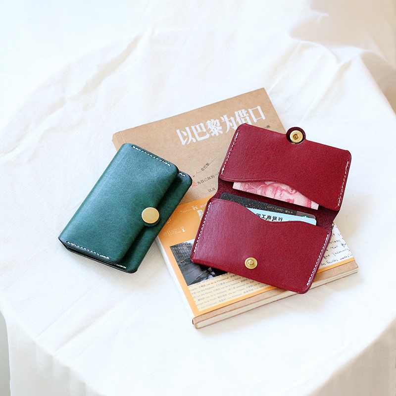 Rongqing retro handmade small card bag vegetable tanned cowhide mini thin business card holder hand-held portable card holder couple