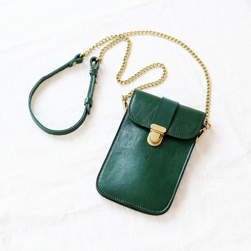 Rongqing retro handmade cowhide mobile phone bag Messenger chain envelope bag vertical thin section interlayer portable shoulder small bag