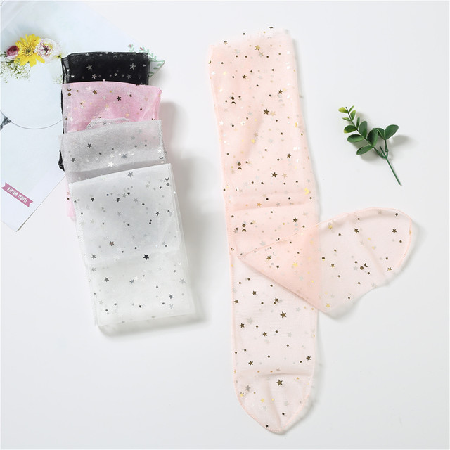 Japanese gauze moon star lace socks ໂປ່ງໃສຍິງສາວກາງ calf pile socks ins trendy spring and summer socks thin-calf pile socks