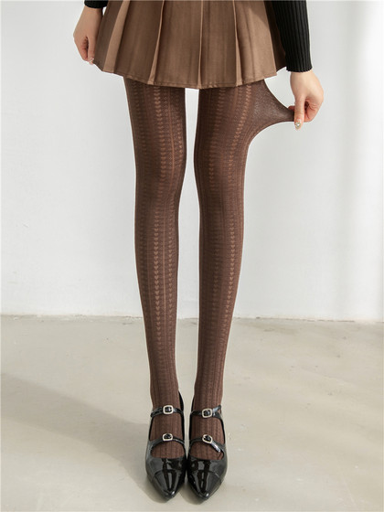 美拉德袜子咖色系打底裤袜爱心连裤袜黑丝春秋冬加厚白丝灰色丝袜